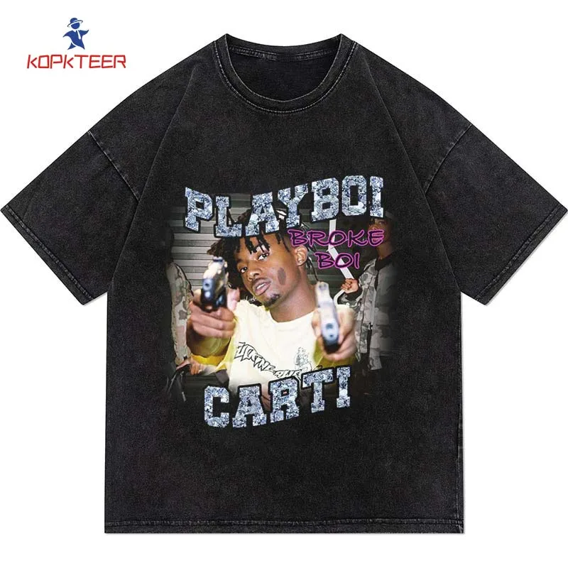 

Повседневные женские футболки Playboi Carti в стиле хип-хоп, Винтажная футболка, футболка с принтом в стиле Харадзюку, стандартные мужские топы, ф...