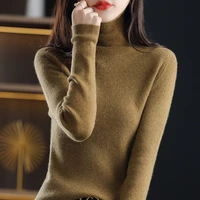 turtleneck sweater womens autumn and winter new solid color wool slimming all match knitted long sleeved bottoming shirt