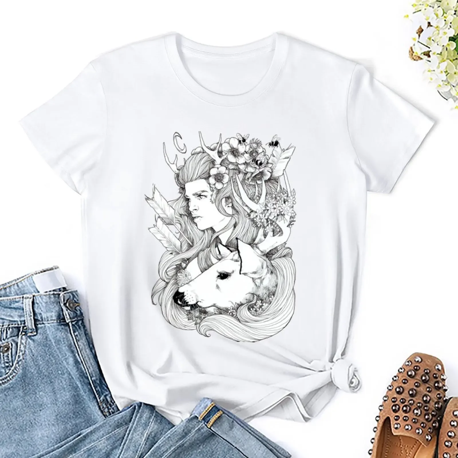 Футболка греческой богини Artemis женская одежда большого размера в Корейском стиле