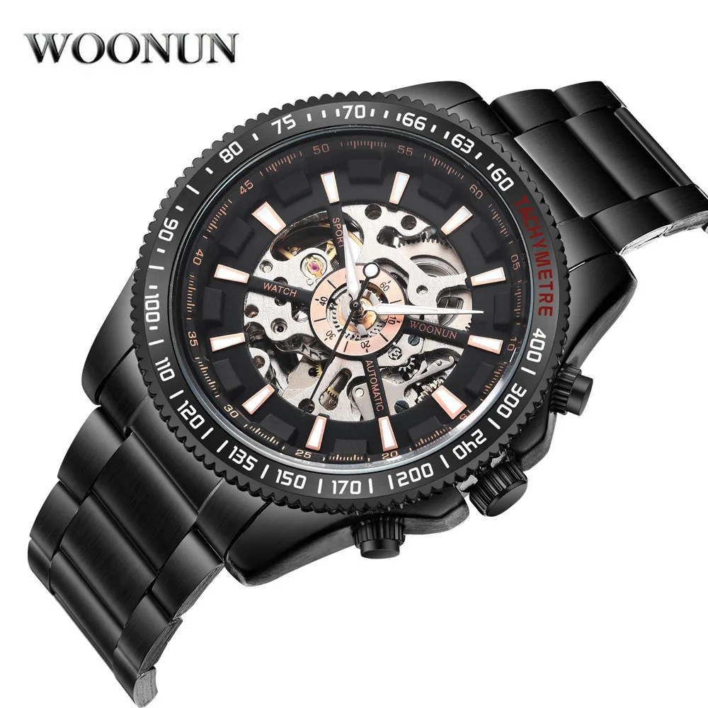

New Fashion Mens Steampunk Black Steel Watch Waterproof Automatic Mechanical Wristwatches Men Skeleton Watches Montre Homme 2022