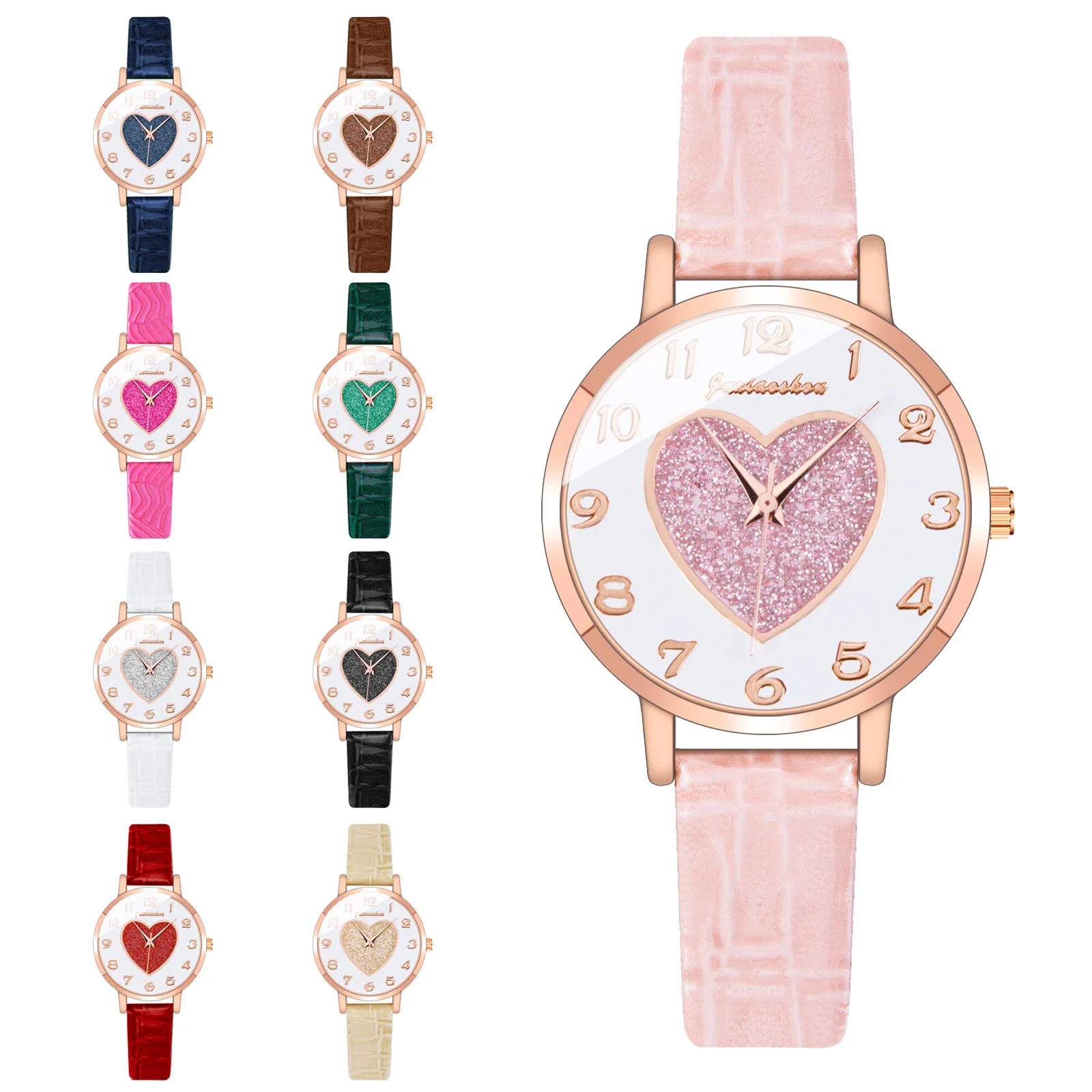 

Women Fashion Casual Style Wrist Watch Alloy Heart Diamond Quartz Watch Leather Strap Watches Leather Wrist Mens Watch Straps
