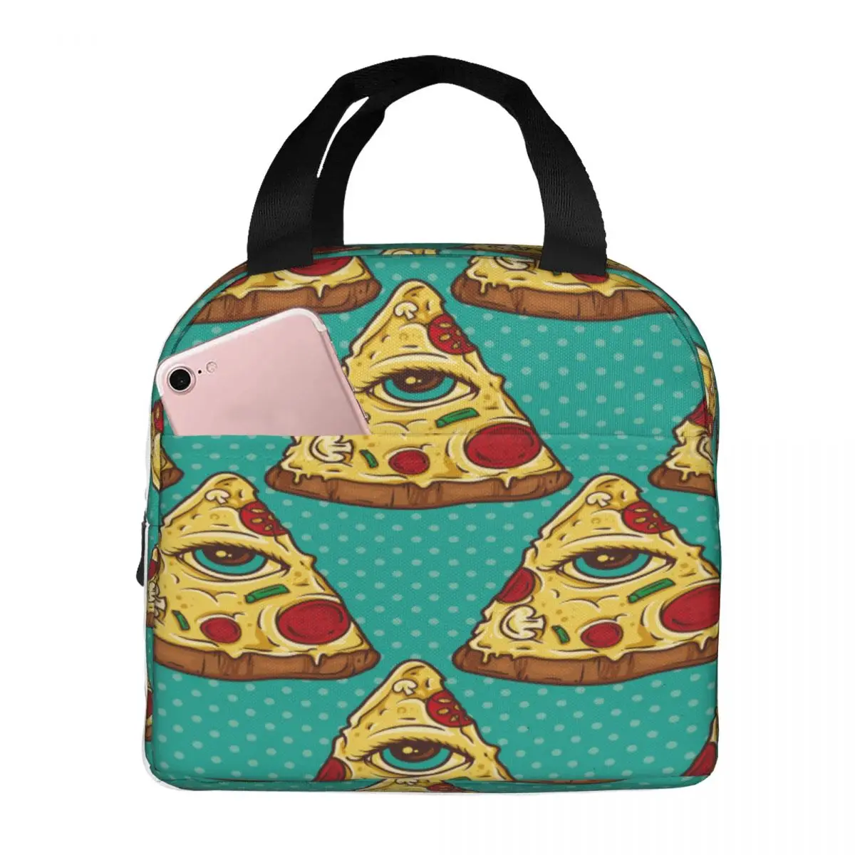 

All Seeing Eye Pizza Slice Cooler Bag Portable Zipper Thermal Lunch Bag Convenient Lunch Box Tote Food Bag