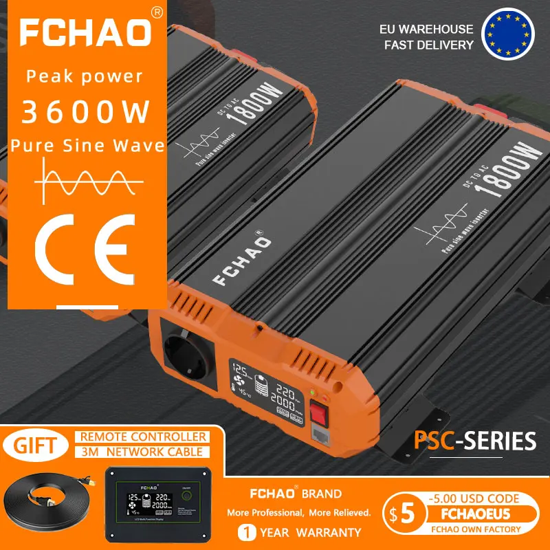 FCHAO inverter a onda sinusoidale pura 3600W tensione di uscita di potenza 220V 230V 240V frequenza 50HZ 60HZ pannello solare per auto trasformatore domestico