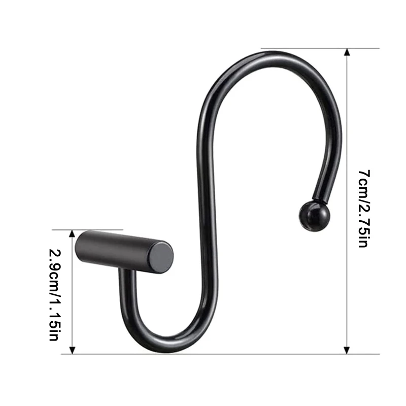 

H55A S Shaped Shower Curtain Hooks 12pcs with Cylinder and Bead Metal Iron Hanger