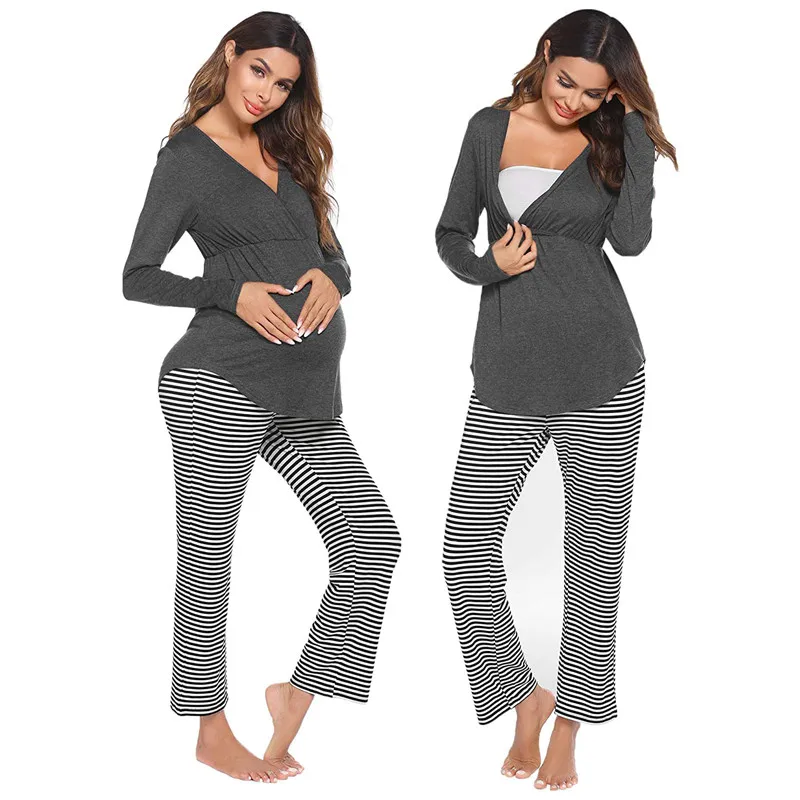 

Breastfeeding Womens Maternity Homewear Sets Nursing Nightgown For Pregnancy Women Long Sleeve Maternity Pajamas Sets D0120