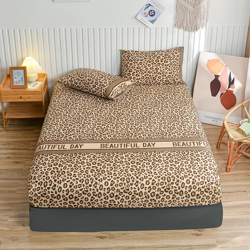 Leopard Print Fitted Sheet Wild Animal Cheetah Skin Texture Bed Cover Romantic Fashion Set with 2 Pillowcase Twin King