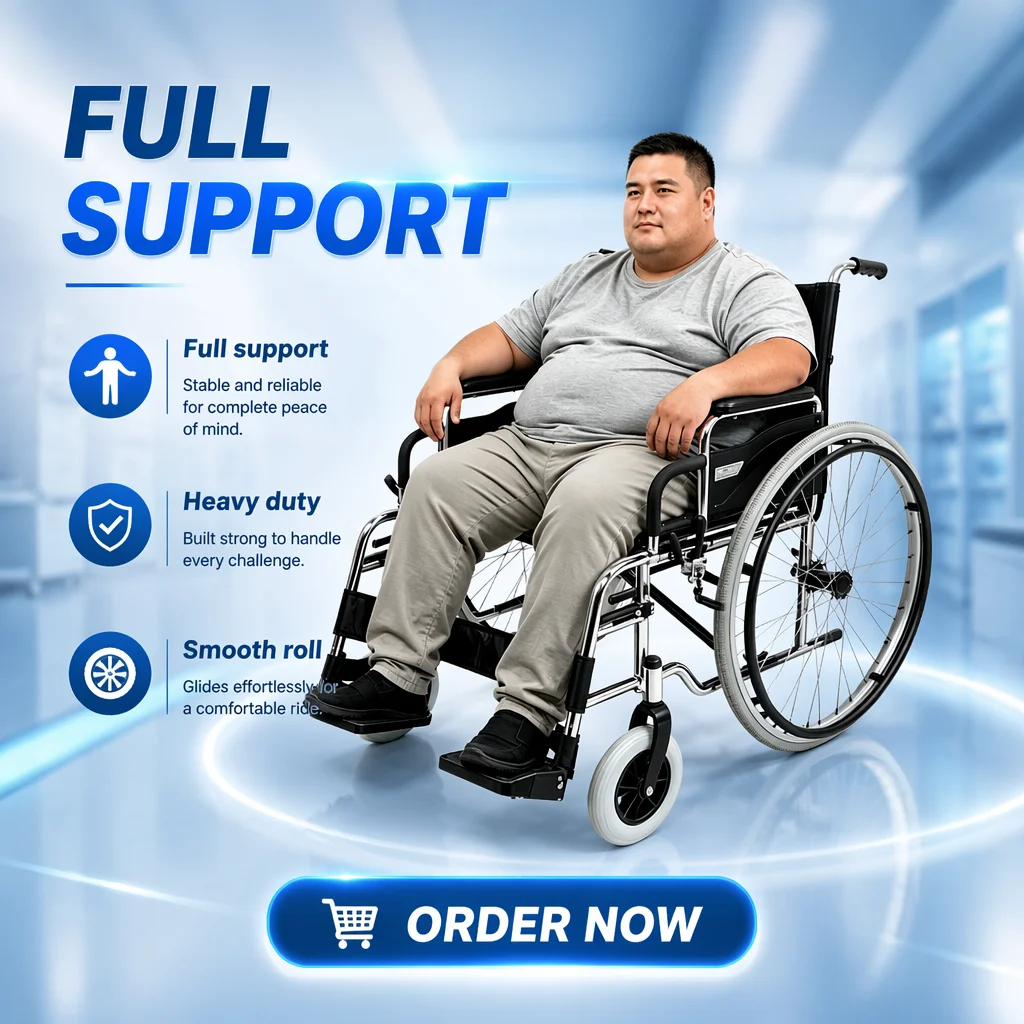 Фото Инвалидная коляска Coofull Bariatric Heavy Duty с экстра-широким сиденьем, грузоподъемностью до 250 кг, сертифицирована CE, для людей с ограниченными возможностями. №2