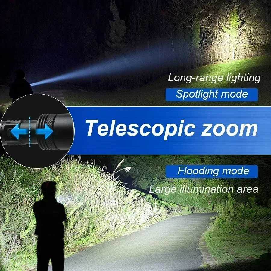 XIWANGFIRE Ultra Bright LED Flashlight White Laser 3000LM Aluminum Alloy Zoom USB Outdoor Emergency Work Light
