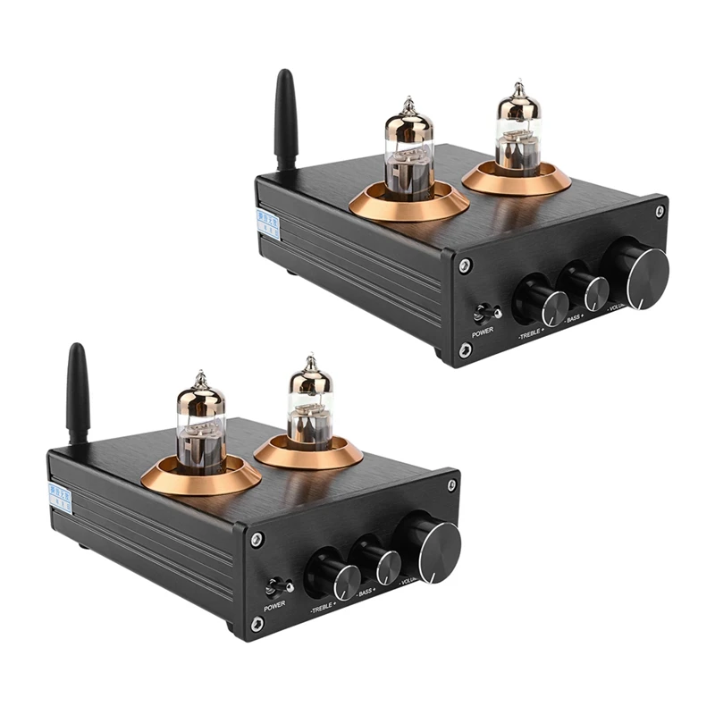 2X Buffer Hifi 6J5 Bluetooth 4.2 Tube Preamp Amplifier Stereo Preamplifier With Treble Bass Tone Ajustment(Black)