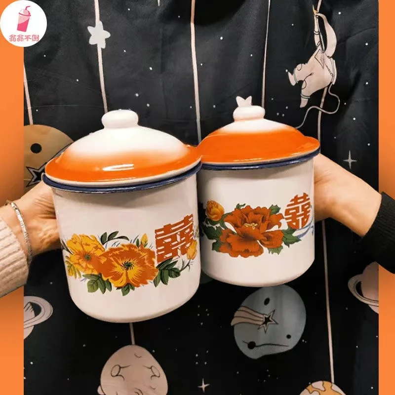 

Эмалированная Кружка с крышкой, винтажная старинная ностальгическая чашка, кружка для лагеря в стиле ретро, каменная чашка, китайская старинная кружка для чая, стильная маркировочная кофейная чашка для напитков, 700 мл