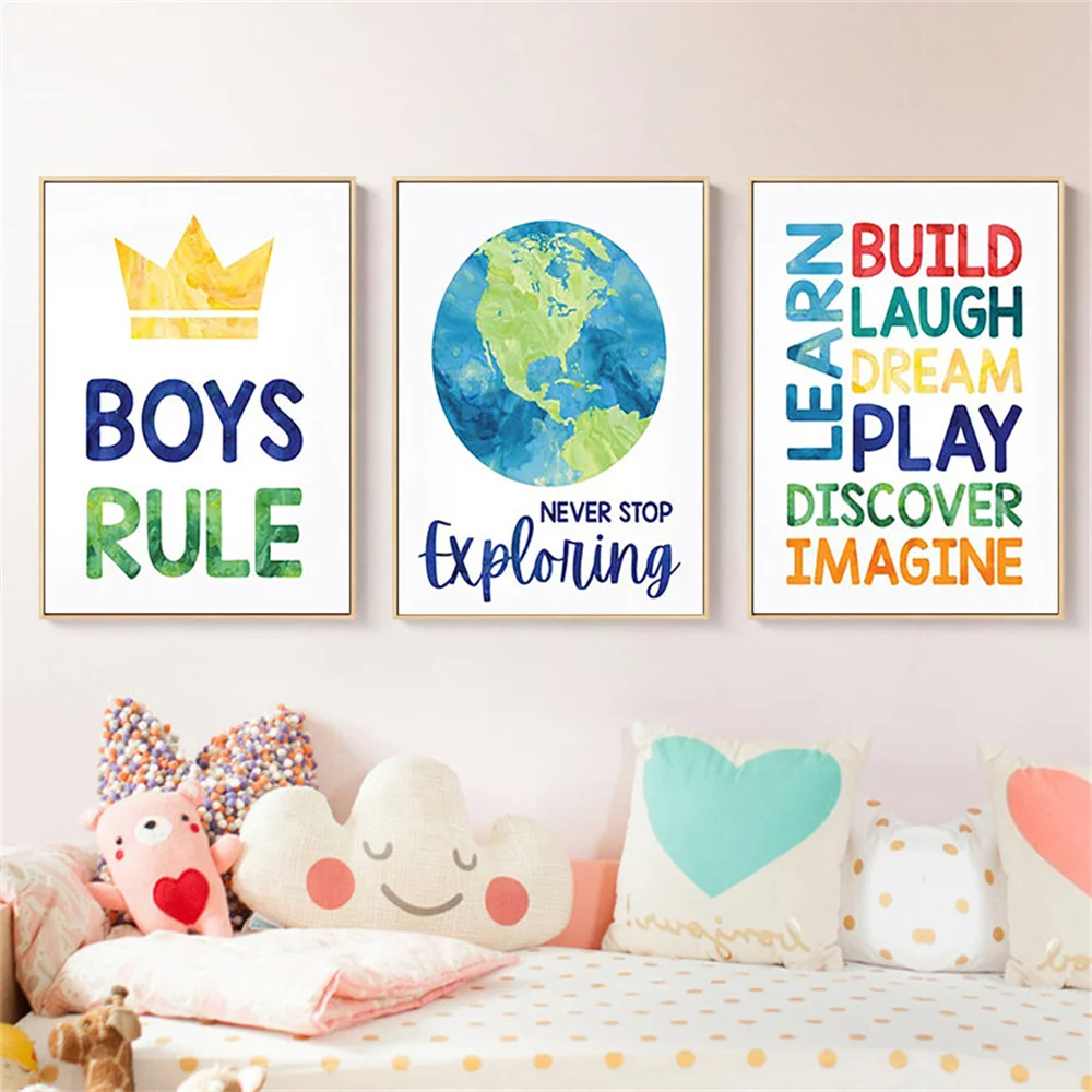 

Boys Rule Poster and Print Baby Room Inspirational Quotes Canvas Painting Nordic Wall Art Pictures Nursery Bedroom Room Decor