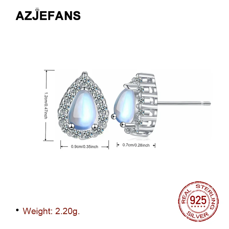 Фото Серьги-гвоздики из серебра 925 пробы с белым топазом для женщин AZJEFANS №3