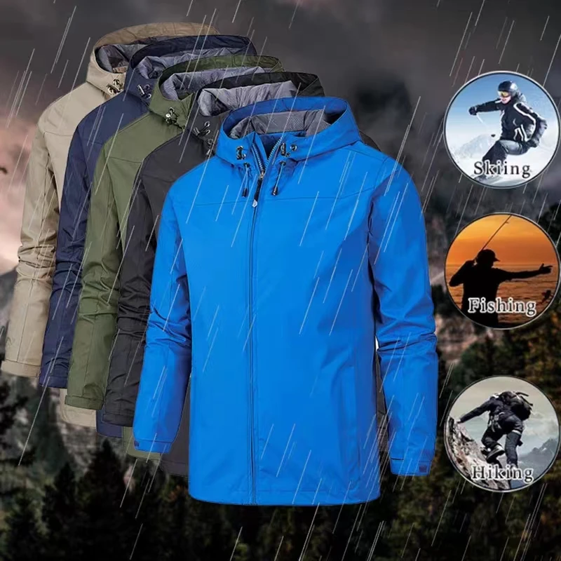 

Куртка мужская демисезонная водонепроницаемая ветрозащитная с капюшоном и защитой от ветра