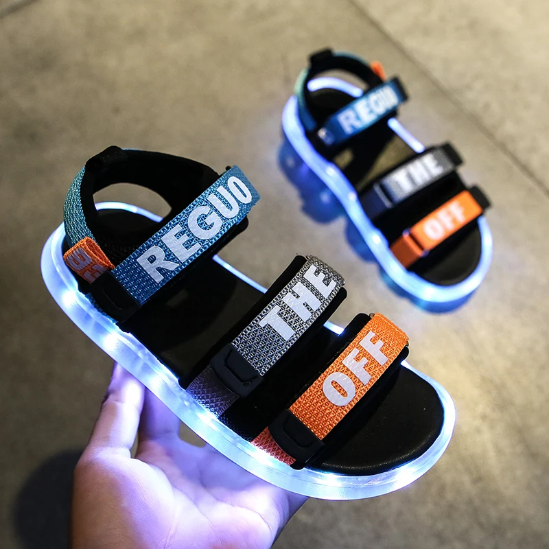 

Size 25-36 Children's Casual Sandals For Boys Soft LED Shoes With Lights USB Charged Luminous Sandals Kids Girls Glowing Shoes