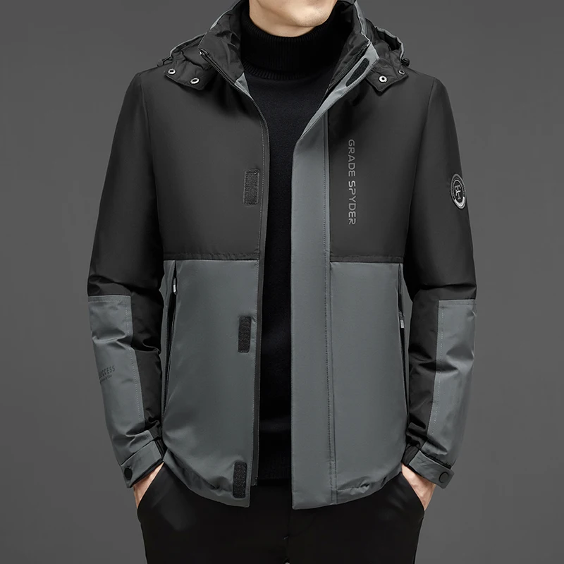 New Men's Casual Coat Stitching Short Hooded Thick Windproof Male Cotton-padded Clothes