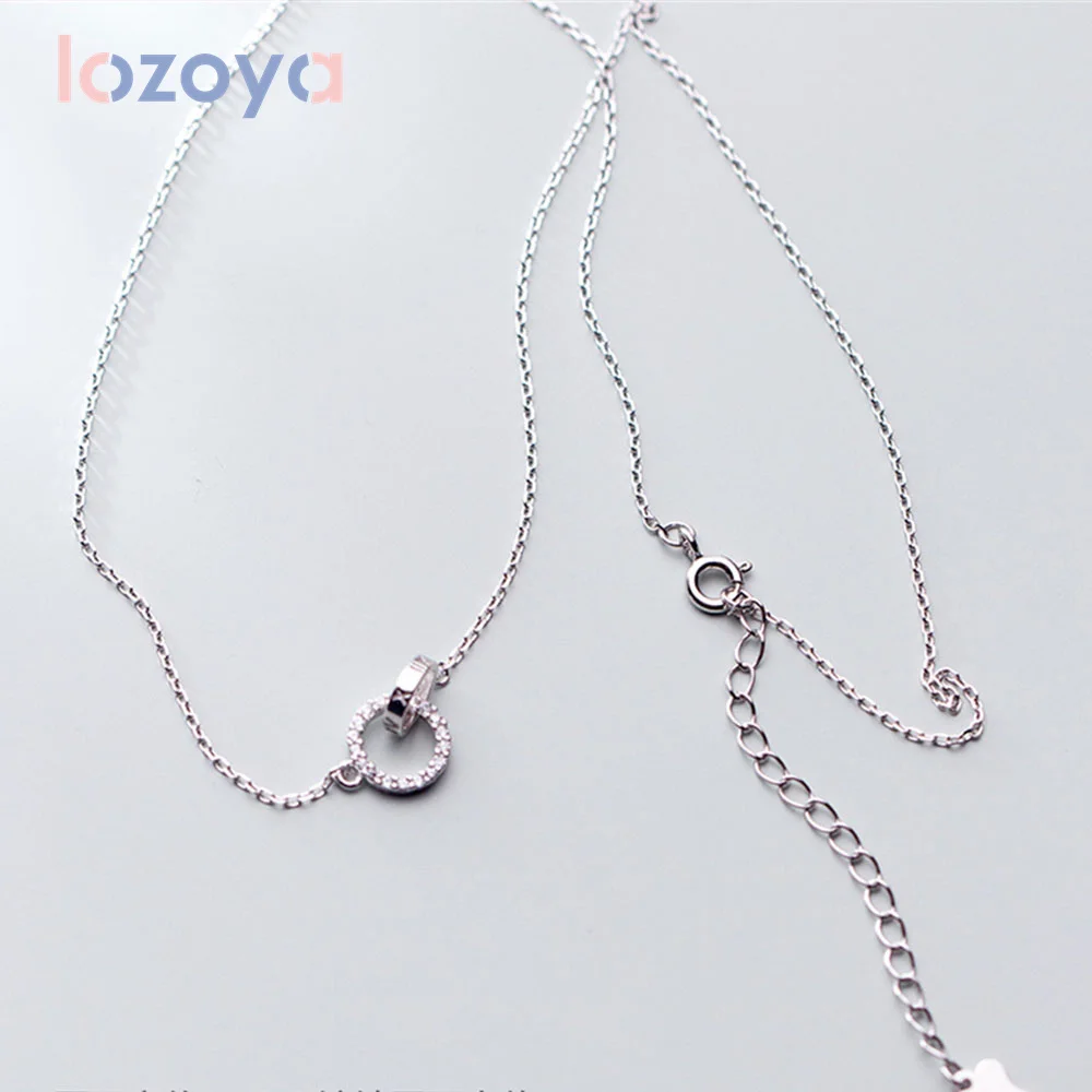 Loyoza Women's 925 Sterling Silver Necklace Time Round Interlocking Pendant Clavicle Chain Personality Luxury Jewelry Gift