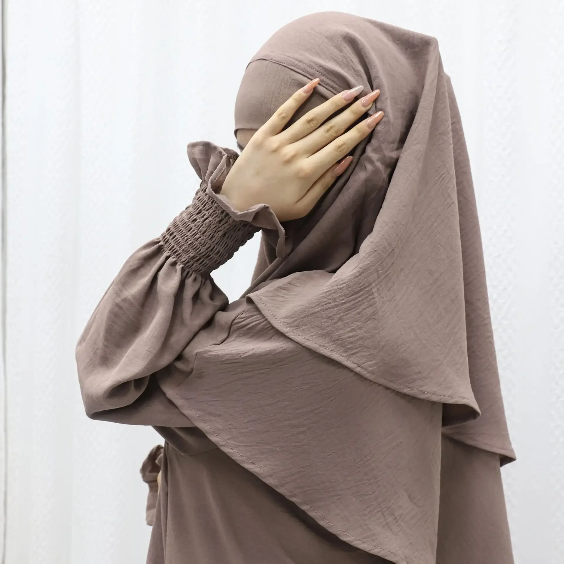 Плиссированный комплект из 2 предметов Amazon Dubai Турция ледяной шелк однотонный