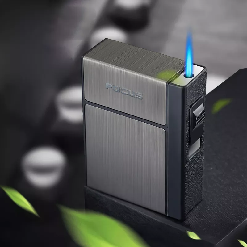

20pcs Cigarettes Capacity Cigarette Box Automatic Metal Cigarette Case with Lighter Smoking Accessories Gadgets For Men