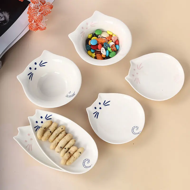 

Керамическая маленькая тарелка с мультяшным котом, тарелка для конфет и десертов, миска для соуса, миска для риса, тарелка для рыбы, Бытовая Посуда