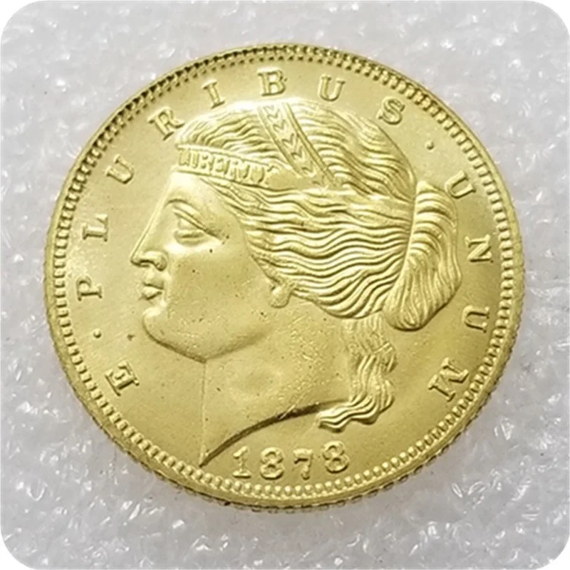 

American 1875 5 Dollars Brass Gold-plated Commemorative Collectible Coin Gift Lucky Challenge Coin