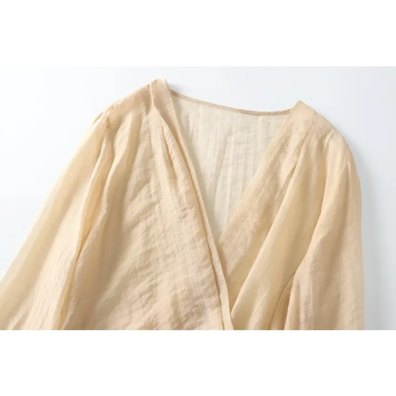 TRAF ZR Прозрачные блузки для женщин Свободные рубашки с v-образным вырезом Harajuku