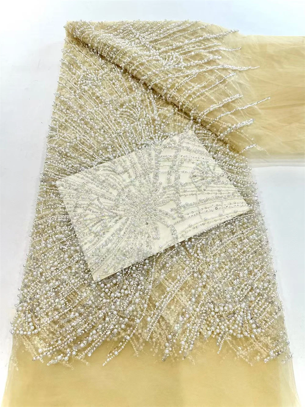 Африканское кружево с бисером желтый 5 ярдов
