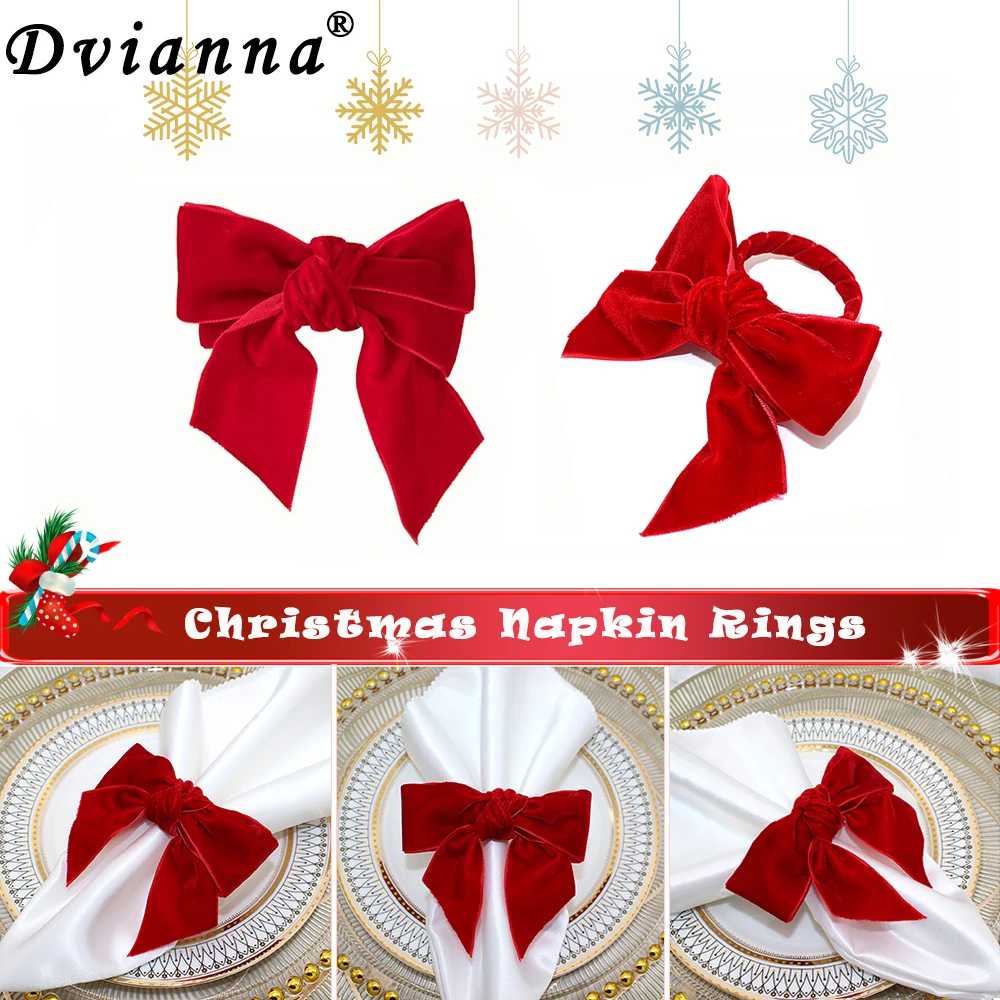 

1Pcs Christmas Napkin Rings Handmade Red Velvet Bowknot Napkins Holder Ring for Wedding Family Dinner Banquet Table Decor HWW57