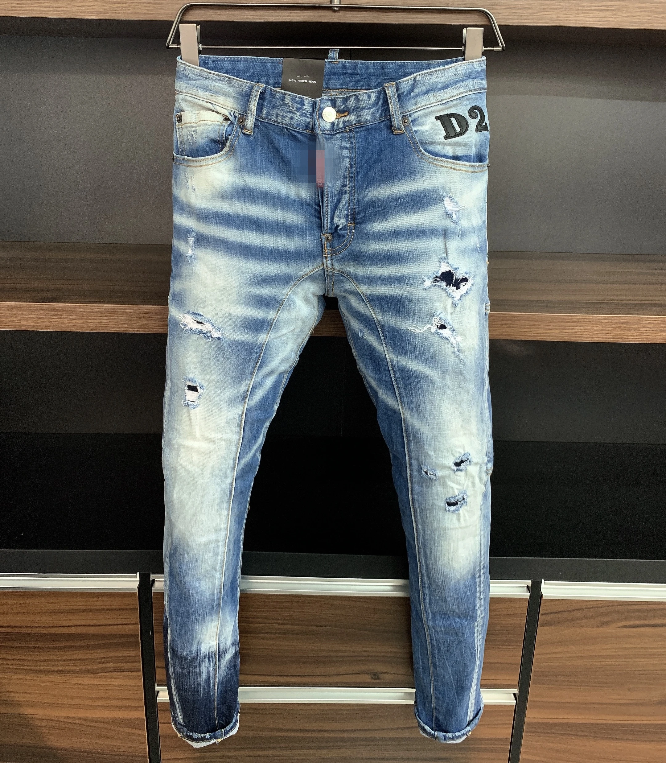 

D2 jeans original quality brand mens jeans Men straight denim trousers zipper Slim blue hole elastic jeans men