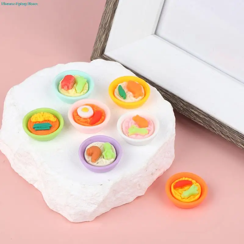 

4Pcs 1:12 Dollhouse Miniature Noodle Bowl Simulation Vegetable Egg Noodles Kitchen Food Model Decor Toy Doll House Accessories
