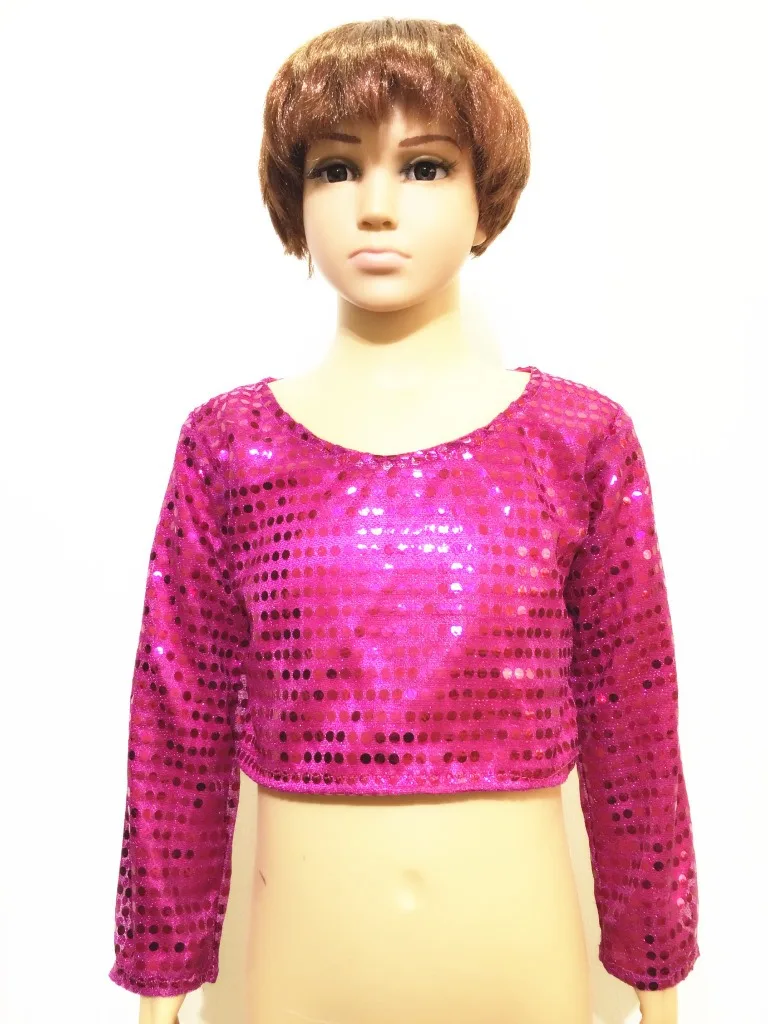 Блестящие кроп-топы с блестками футболки длинным рукавом школьная Женская