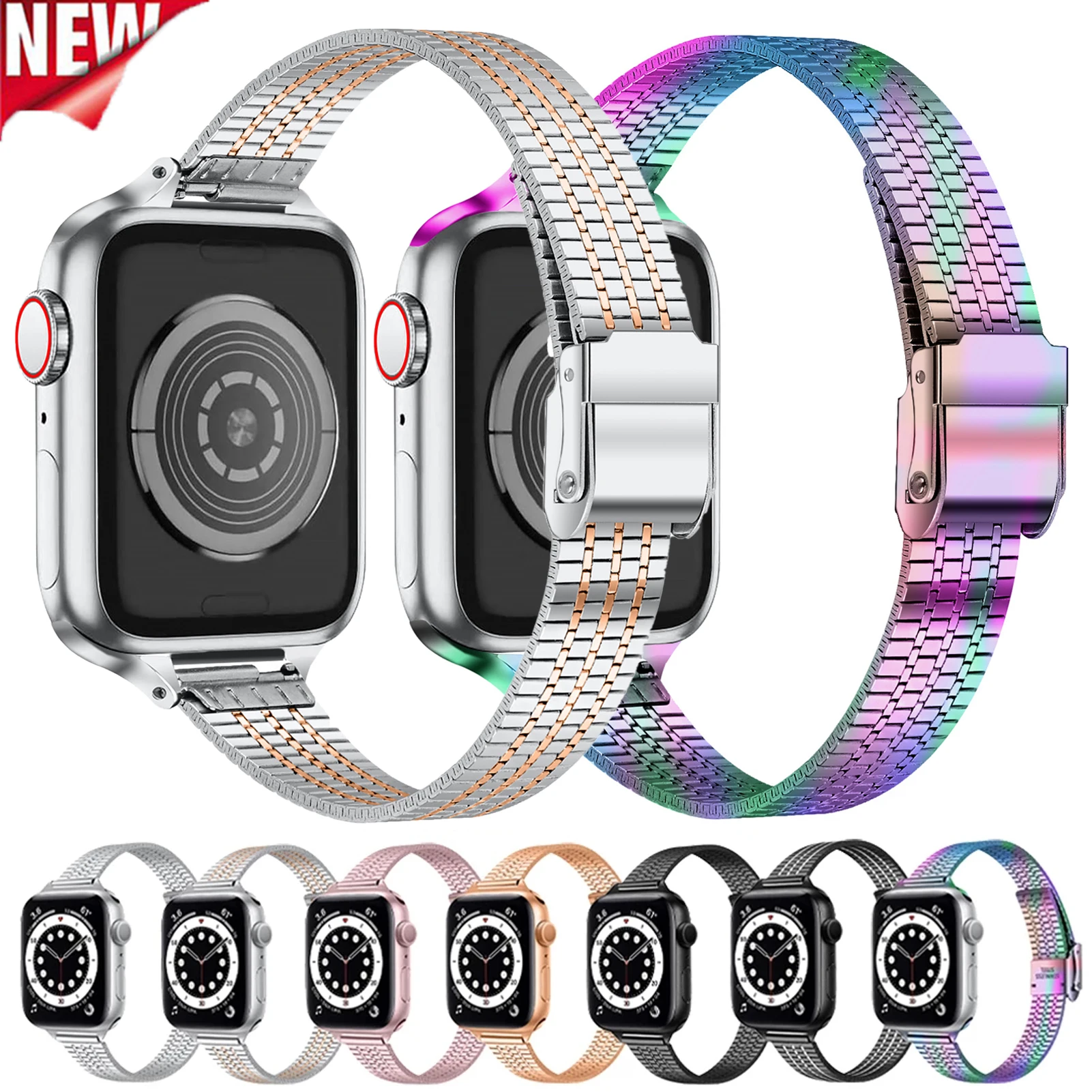 

Slim Strap For Apple Watch 7 6 5 42mm 44mm Metal Wristband For iWatch 4 3 38 40mm Se Series Stainless Steel Thin Band 45mm 41mm