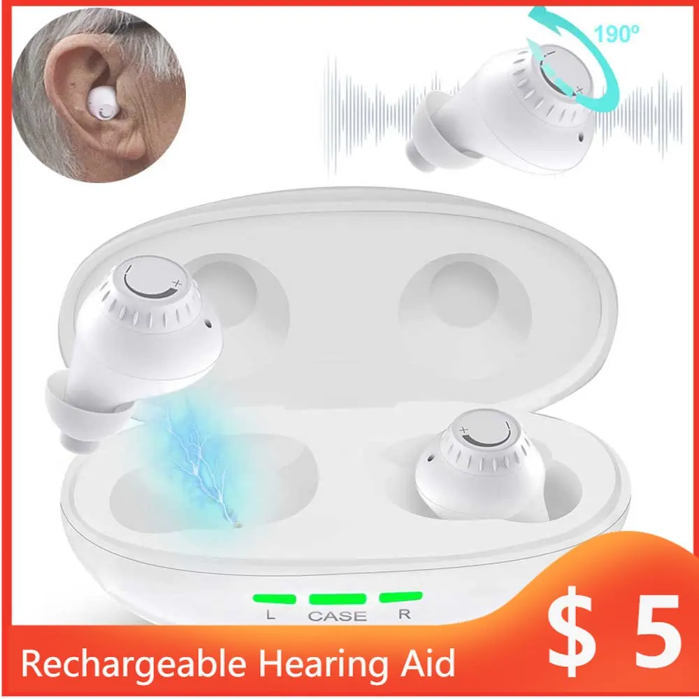 Smart Chips Sound Amplifiers With Magnetic Charging Case Hearing Aids 190 Degrees Adjust Volume Mild to Moderate Hearing