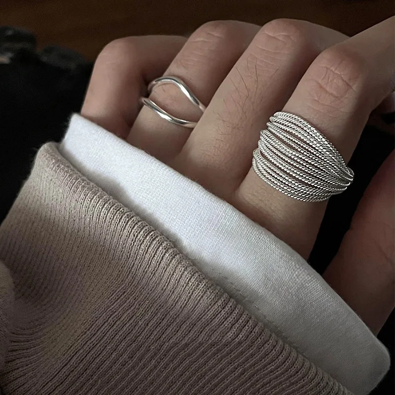 

Fashion Unique Lines Open Ring for Women Couple Finger Jewelry Silver Color Heart Knot Geometric Wedding Party Birthday Gift