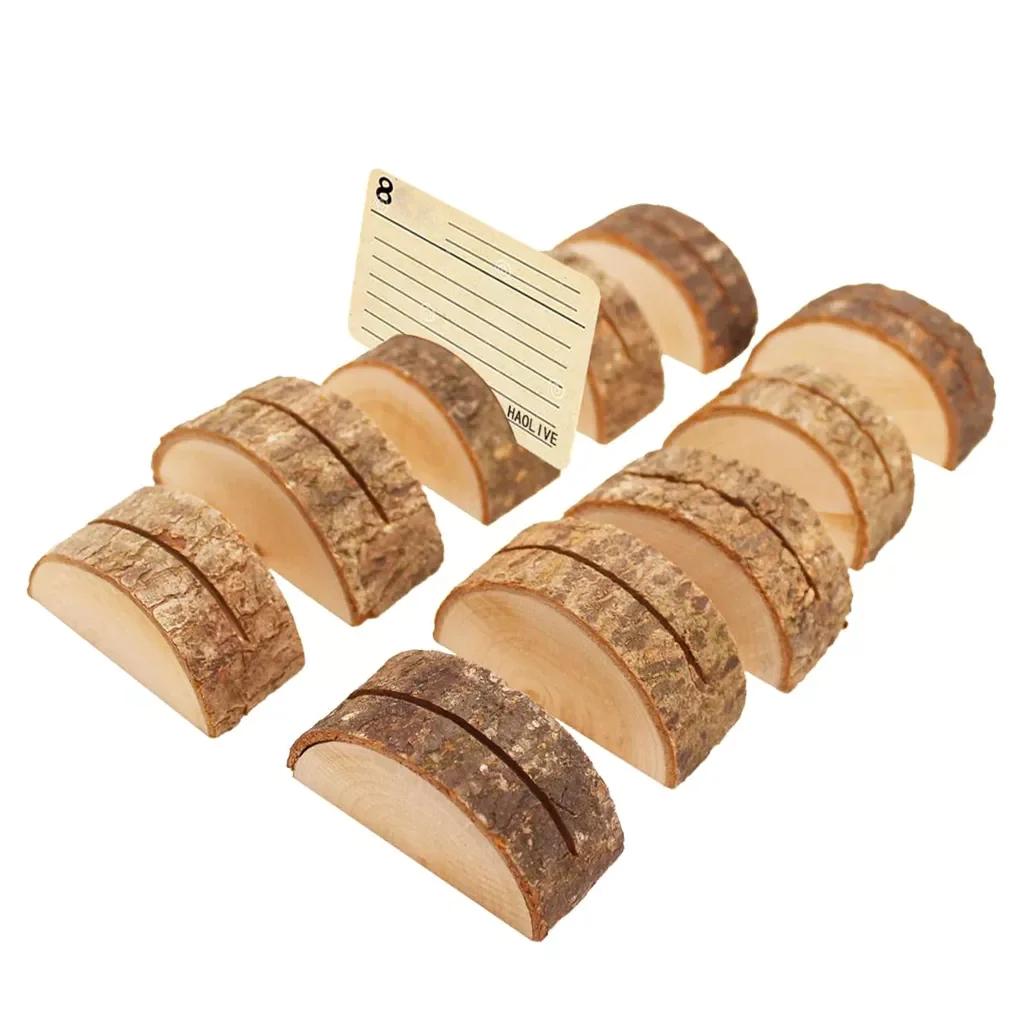 

Card Holders Circular Table Numbers Holder Stand Wooden Bark