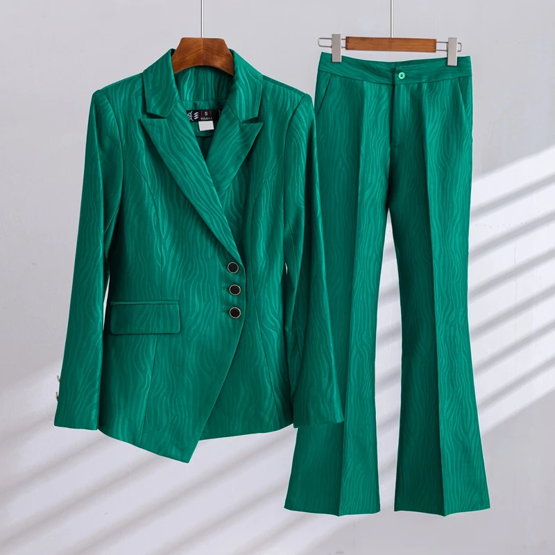 2022  Autumn Winter Formal Ladies Green Blazer Women Business Suits with Sets Work Wear Office Uniform 5XL Size Pants Jacket