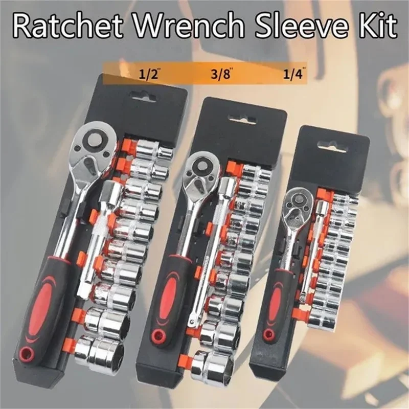 (1/4'',3/8'',1/2'') 12pcs Ratchet Wrench Sleeve Kit Car Repair Tools Hand Tool Multiple Sockets Portable DIY Auto Repair Tools