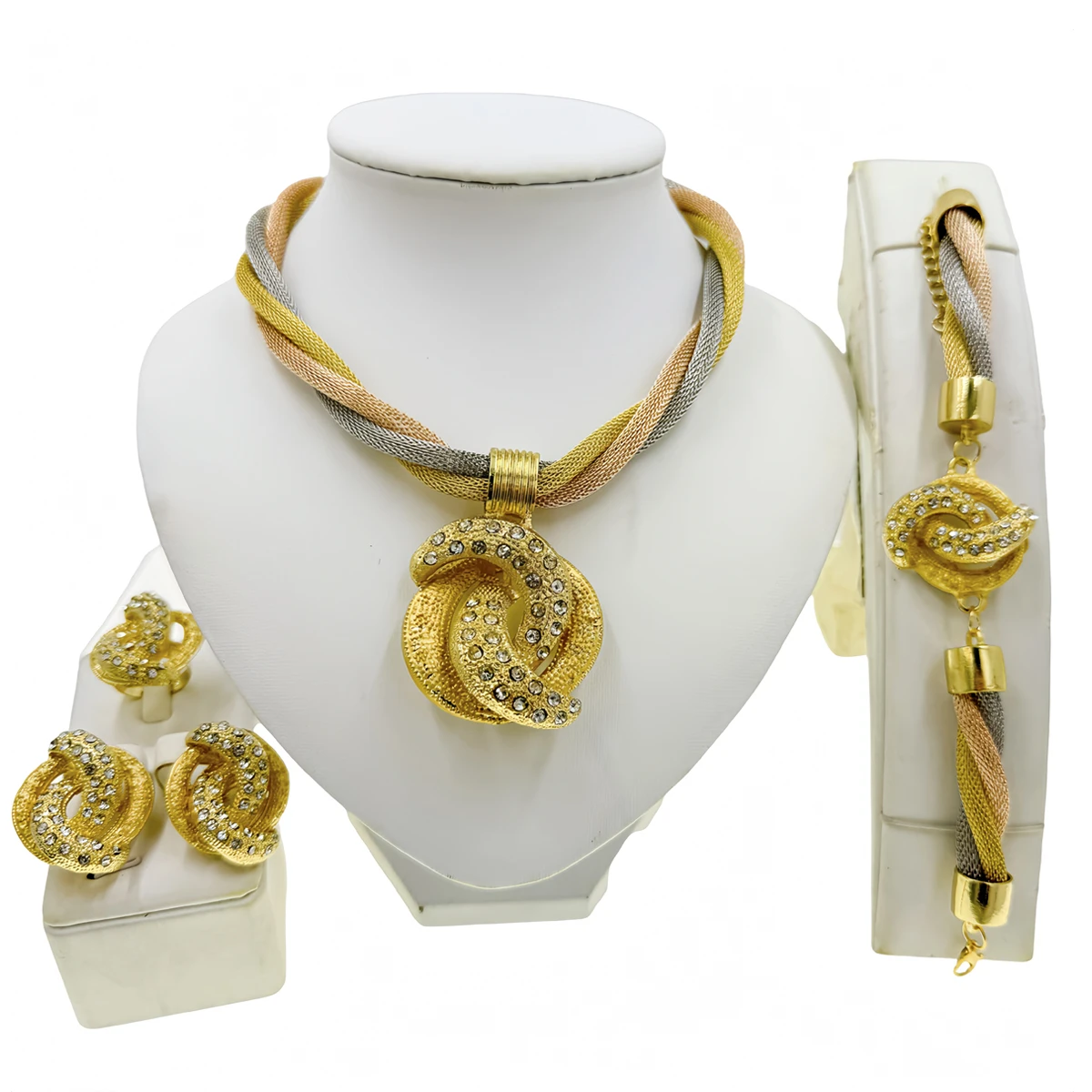 Дубай ювелирные наборы Индийский позолоченный кристалл ожерелье браслет кулон