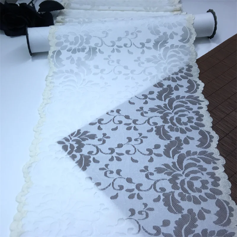 Embroidered Lace Fabric White & Gold Stretch Lace Trim Wedding Dress Accessories DIY Bra Sewing Crafts Lace For Needle Work