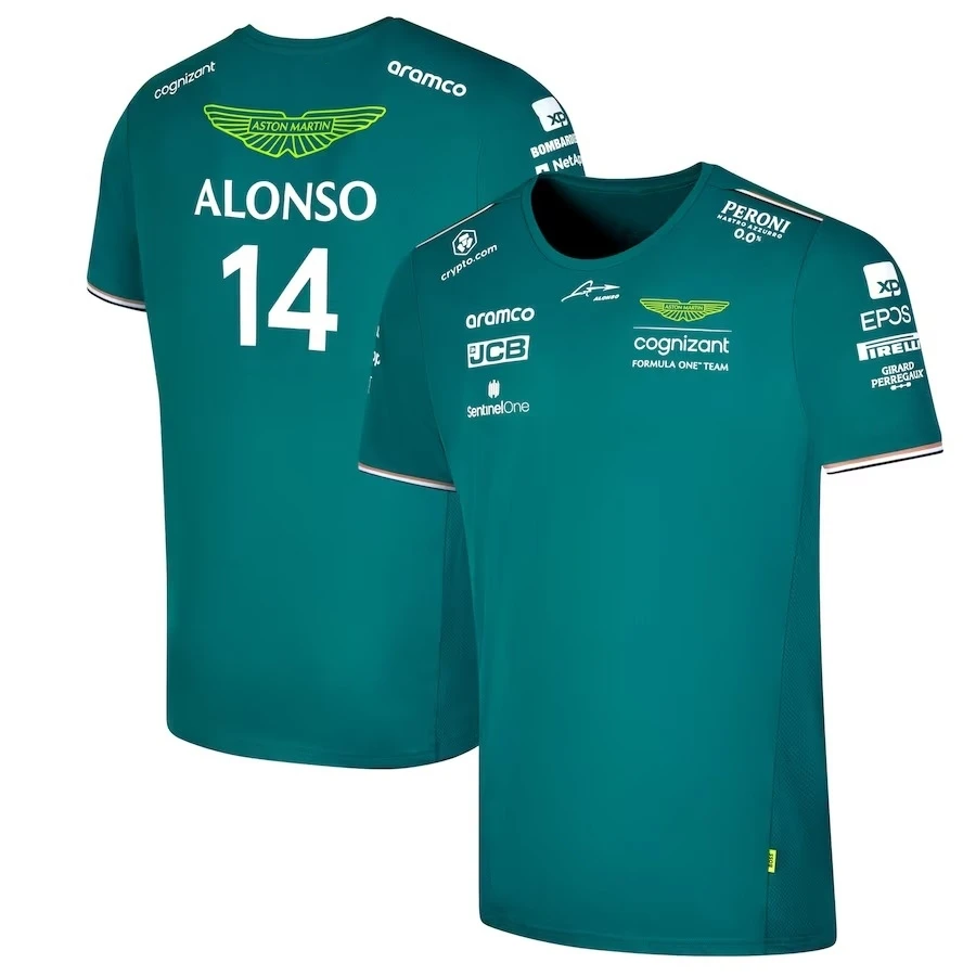 

2023 популярная футболка Aston Martin F1, толстовка с круглым вырезом и надписью «Формула один» Фернандо Алонсо, высококачественная одежда