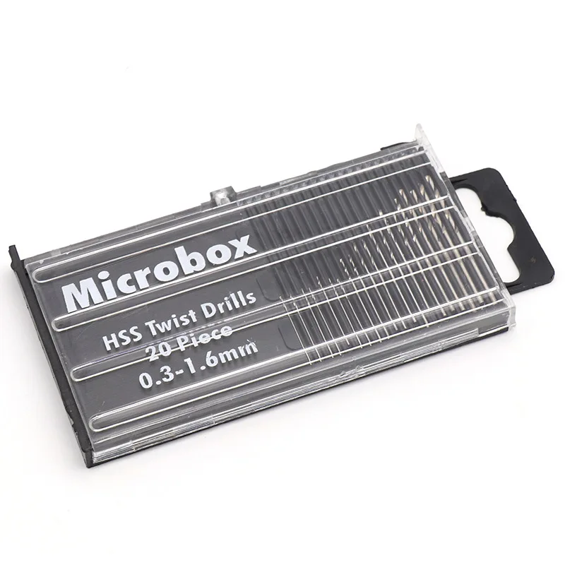 

20 шт./компл. 0,3 мм-1,6 мм мини-набор спиральных сверл из высокоскоростной стали, набор сверл Micro HSS с футляром