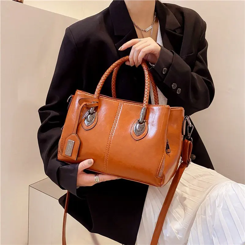 

2022 Vintage Oil Wax Leather Luxury Handbags Women Bags Designer Ladies Hand Bags For Women Bag Sac A Main Femme Bolsa Feminina