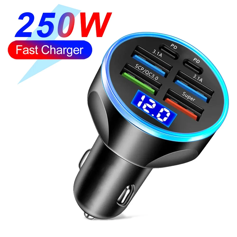 

Автомобильное Зарядное Устройство На 2-6 Портов С Быстрой Зарядкой PD QC3.0 USB C, Адаптер Type C Для iPhone, Samsung, Huawei