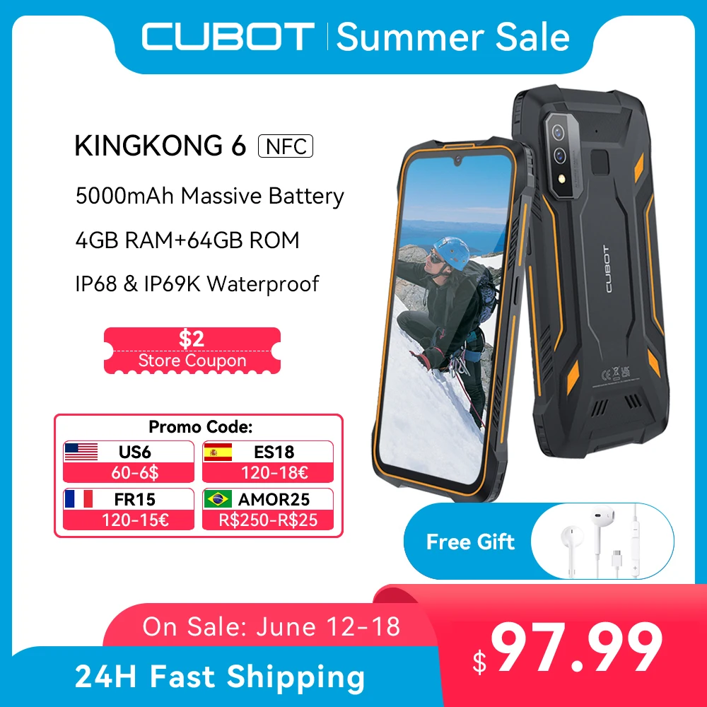 Cubot KingKong 6, IP68 Waterproof Rugged Smartphone, 64GB ROM (128GB Extended), 5000mAh Battery, NFC, 4G Dual SIM, Android Phone