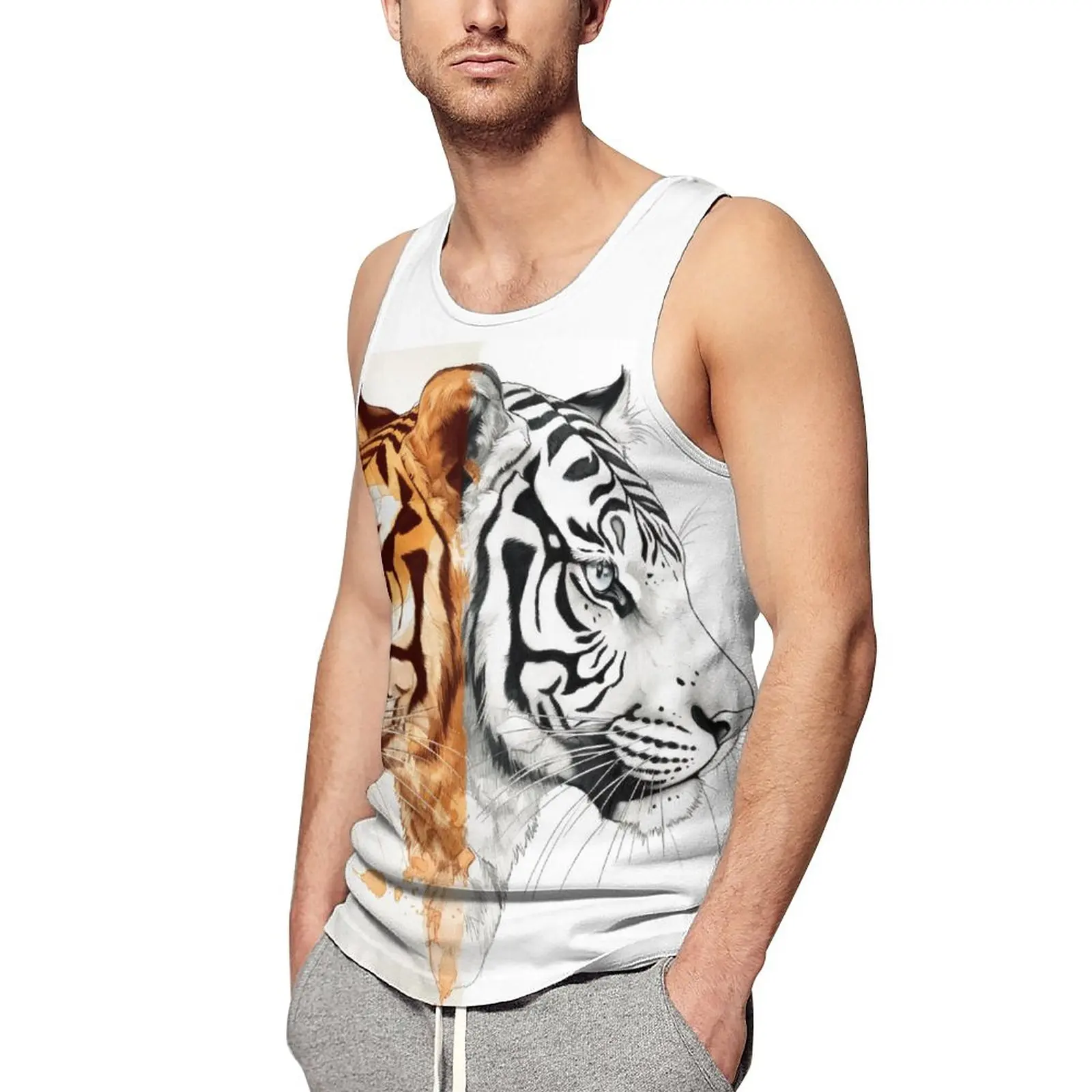 

Tiger Summer Tank Top Two Sides To Face Workout Tops Man Design Fashion Sleeveless Shirts 3XL 4XL 5XL