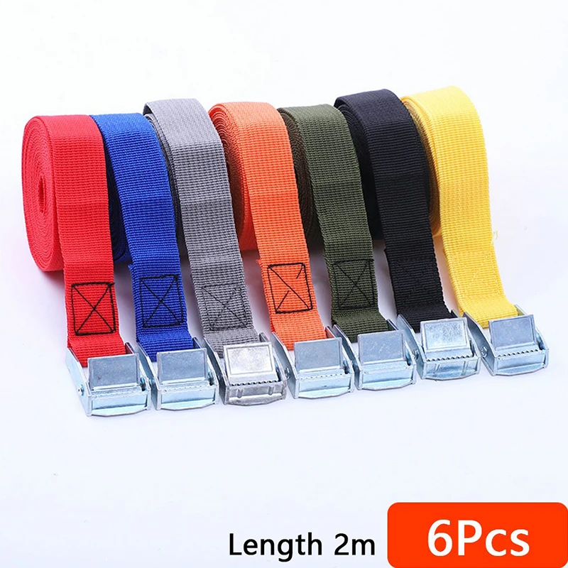 

6pcs 2M Buckle Tie-Down Belt cargo straps for Car motorcycle bike With Metal Buckle Tow Rope Strong Ratchet Belt for Luggage Bag