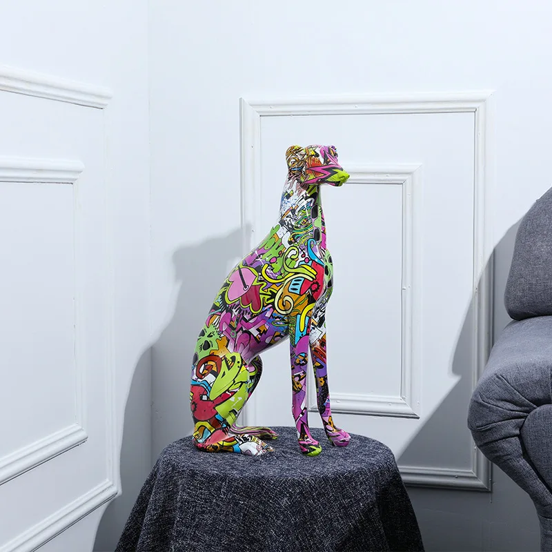 

Colorful Art Greyhound Water Transfer Resin Crafts Animal Decoration Modern Welcome Creative Office Decorations Resin Crafts