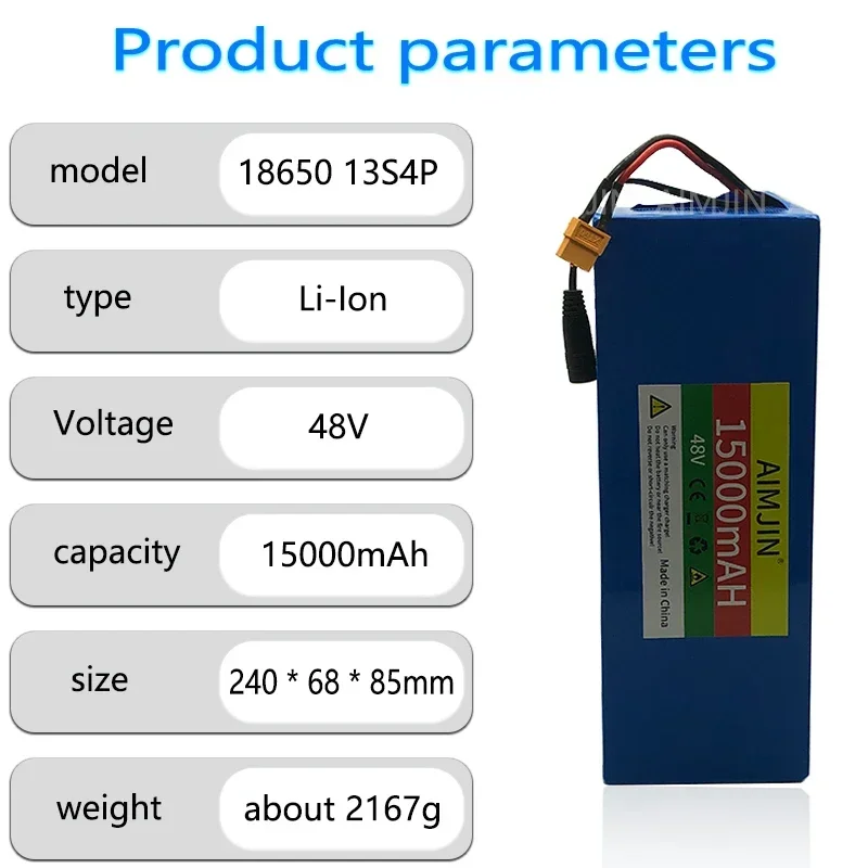 Новый литиевый аккумулятор 18650 13S4P 48V15Ah для электрического автомобиля велосипеда