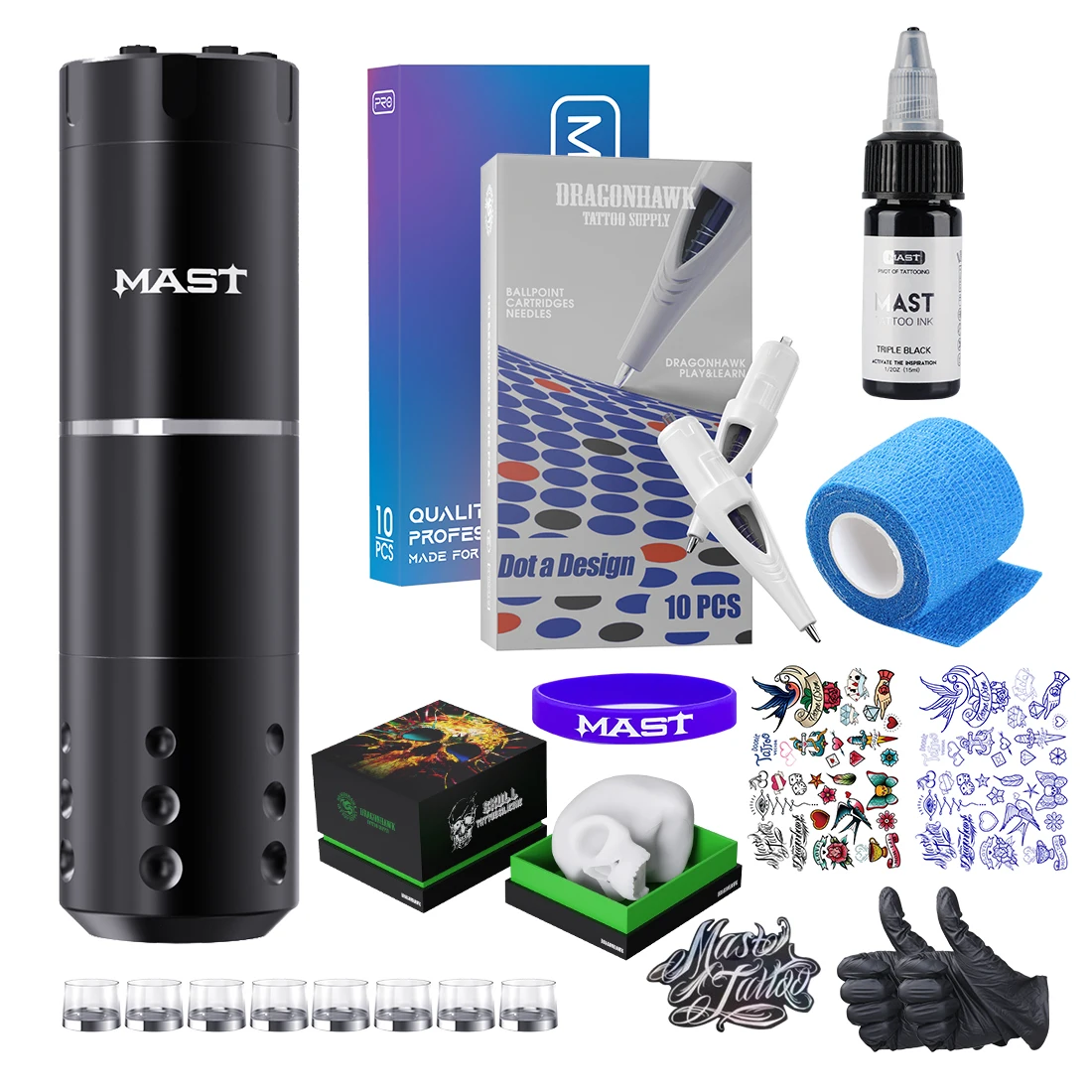 MAST Tattoo A1 Wireless Beginner Set Machine Pen Battery Cartridge Needles Coreless Motor Digital LED Display Makeup