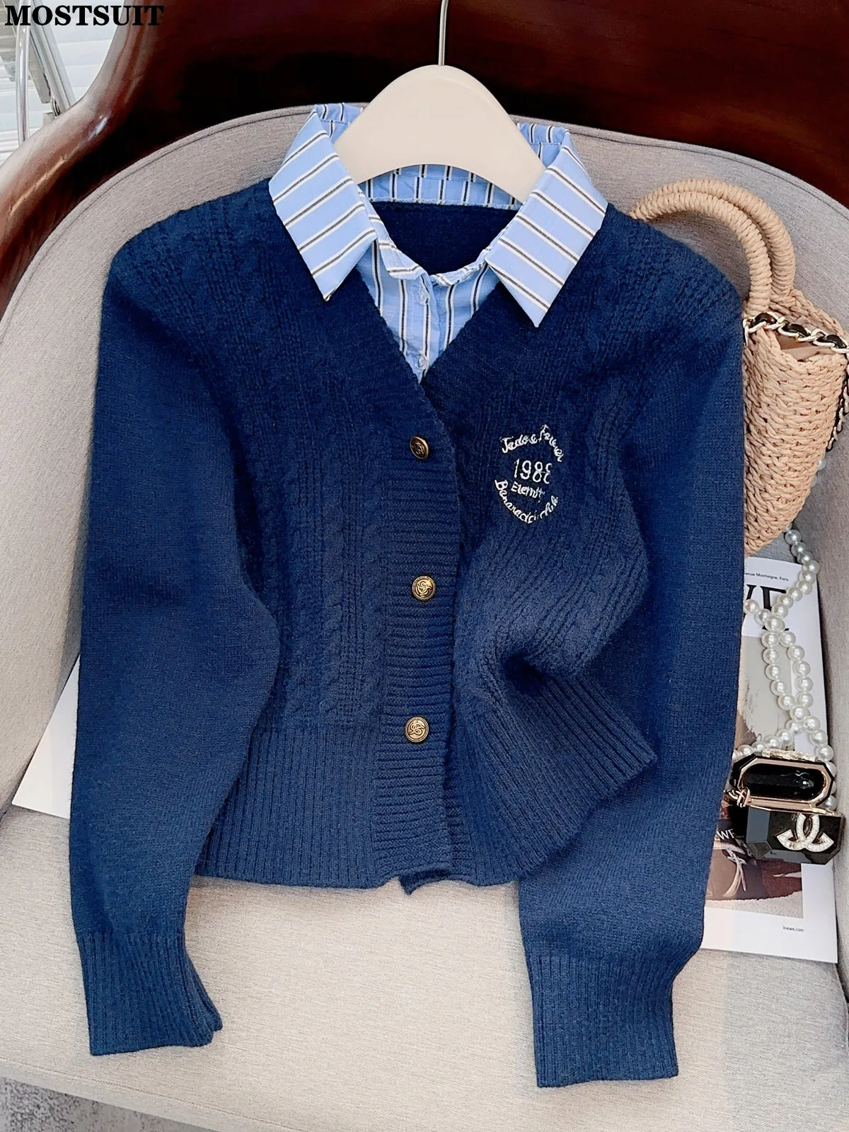 Женский свитер с длинным рукавом вязаный пуловер в стиле пэчворк винтажный