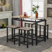 With Bar Chairs 5-Piece Kitchen Counter Height Dining Table Set With 4PCS Industrial Dining Chairs Bar Table Set Kitchen Counter